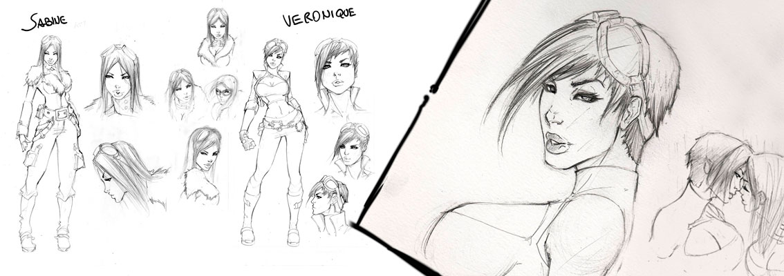 Studio Personaggi: Sabine e Veronique<br>disegni di Giulinao Monni e Giuseppe Cafaro<br><i>(c) 2012 GG Studio</i>