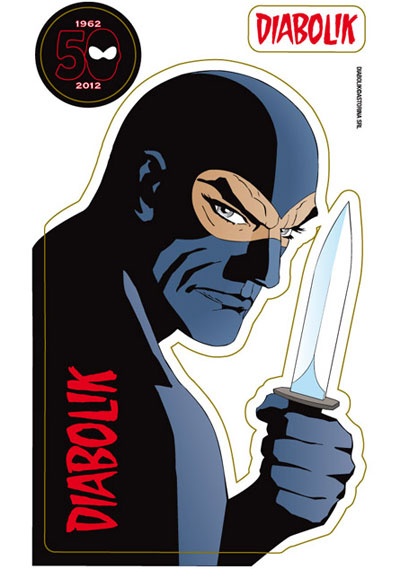 Diabolik gadget estivo<br>adesivo allegato all'inedito di luglio<br><i>(c) 2012 Astorina</i>