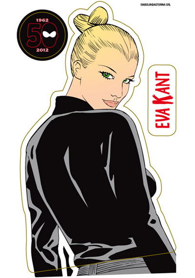 Diabolik gadget estivo<br>adesivo allegato all'inedito di luglio<br><i>(c) 2012 Astorina</i>