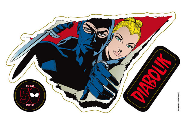 Diabolik gadget estivo<br>adesivo allegato alla ristampa swiss di luglio<br><i>(c) 2012 Astorina</i>
