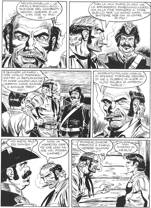 El Diablo Yanqui spiega la sua filosofia<br>disegni di Stefano e Domenico Di Vitto, Zagor n.562, pag.14<br><i>(c) 2012 Sergio Bonelli Editore</i>