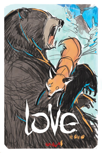 Bozza Cover Love numero 2<br>disegni e colori di Federico Bertolucci<br><i>(c) 2012 Edizioni BD</i>
