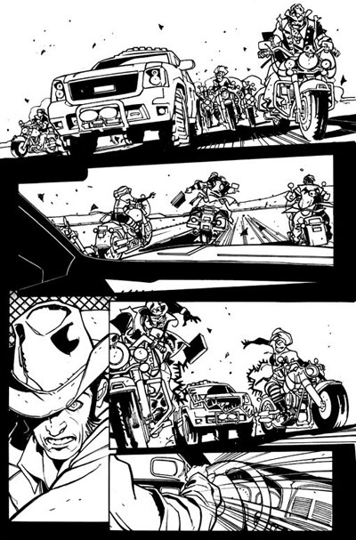 Tavola tratta da Six Guns<br>disegni di Davide Gianfelice<br><i>(c) TM & © 2012 MARVEL Edizione italiana: Panini S.p.A.</i>