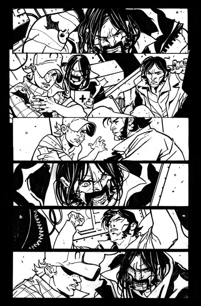 Tavola tratta da Six Guns Tavola tratta da Six Guns<br>disegni di Davide Gianfelice<br><i>(c) TM & © 2012 MARVEL Edizione italiana: Panini S.p.A.</i>
