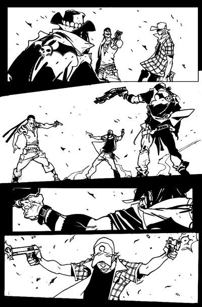 Tavola tratta da Six Guns Tavola tratta da Six Guns<br>disegni di Davide Gianfelice<br><i>(c) TM & © 2012 MARVEL Edizione italiana: Panini S.p.A.</i>