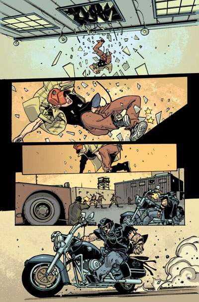 Tavola tratta da Six Guns<br>disegni di Davide Gianfelice, colori di Dave McCaig<br><i>(c) TM & © 2012 MARVEL Edizione italiana: Panini S.p.A.</i>