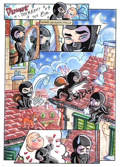 Tavola tratta da Demonik cartonato numero 1<br>disegni e colori di Elena Mirulla<br><i>(c) 2012 Salvatore Taormina</i>