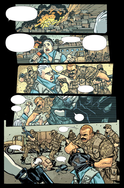 Tavola tratta da Six Guns<br>disegni di Davide Gianfelice, colori di Dave McCaig<br><i>(c) TM & © 2012 MARVEL Edizione italiana: Panini S.p.A.</i>