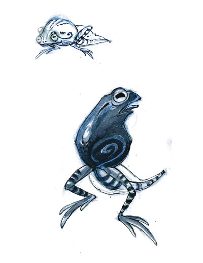 END - Studio Personaggi: Leonardo, il rospo/girino con modi di vivere da ragno<br>disegni di Barbara Canepa e Anna Merli<br><i>(c) 2012 Bao Publishing</i>