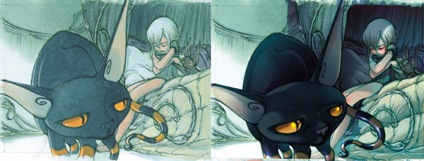END - Dalla vignetta in acquarello e acrilico, alla versione definitiva<br>disegni di Barbara Canepa e Anna Merli<br><i>(c) 2012 Bao Publishing</i>