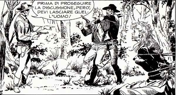 Lo scudo umano: un classico di Faraci<br>Maxi Tex 16, pag.154 - Disegno di Miguel Repetto<br><i>(c) 2012 Sergio Bonelli Editore</i>