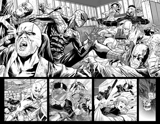 Chine e mezzetinte tavola tratta dalla saga The Omega Effect<br>disegni di Marco Checchetto<br><i>(c) TM & © 2012 MARVEL Edizione italiana: Panini S.p.A.</i>