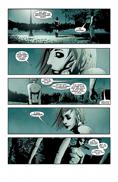Tavola tratta da I, Vampire<br>disegni di Andrea Sorrentino, colori di Jenny Frison e Marcelo Maiolo<br><i>(c) TM & © 2012 DC Comics - Edizione italiana: Lion Comics</i>