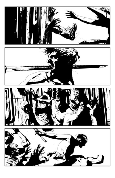 Tavola tratta da I, Vampire - bianco & nero<br>disegni di Andrea Sorrentino<br><i>(c) TM & © 2012 DC Comics - Edizione italiana: Lion Comics</i>