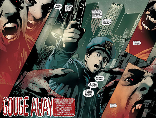Tavola tratta da I, Vampire<br>disegni di Andrea Sorrentino, colori di Jenny Frison e Marcelo Maiolo<br><i>(c) TM & © 2012 DC Comics - Edizione italiana: Lion Comics</i>