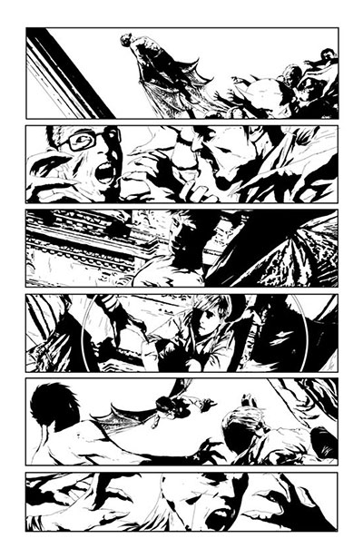 Tavola tratta da I, Vampire - bianco & nero<br>disegni di Andrea Sorrentino<br><i>(c) TM & © 2012 DC Comics - Edizione italiana: Lion Comics</i>