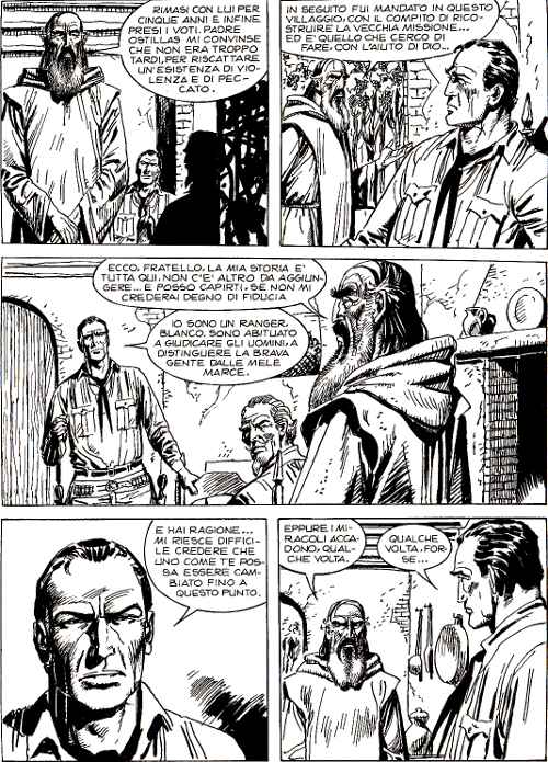 La fede di Blanco e lo scetticismo di Tex La fede di Blanco e lo scetticismo di Tex<br>Tex 625, pag.38 - Tavola di José Ortiz<br><i>(c) 2012 Sergio Bonelli Editore</i>
