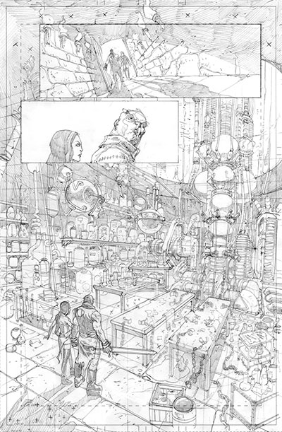Tavola tratta da Frankenstein, agente dello S.H.A.D.E. - matite<br>disegni di Alberto Ponticelli<br><i>(c) TM & © 2013 DC Comics - Edizione italiana: Lion Comics</i>