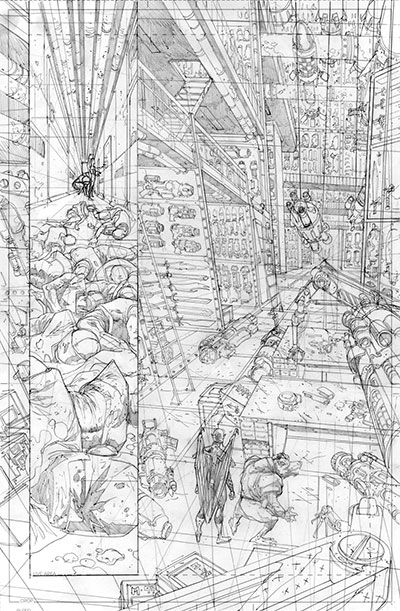 Tavola tratta da Frankenstein, agente dello S.H.A.D.E. - matite<br>disegni di Alberto Ponticelli<br><i>(c) TM & © 2013 DC Comics - Edizione italiana: Lion Comics</i>
