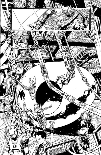 Tavola tratta da Frankenstein, agente dello S.H.A.D.E. - chine<br>disegni di Alberto Ponticelli<br><i>(c) TM & © 2013 DC Comics - Edizione italiana: Lion Comics</i>