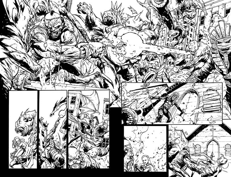 Tavola tratta da Frankenstein, agente dello S.H.A.D.E. - chine<br>disegni di Alberto Ponticelli<br><i>(c) TM & © 2013 DC Comics - Edizione italiana: Lion Comics</i>