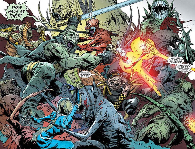 Tavola tratta da Frankenstein, agente dello S.H.A.D.E.<br>disegni di Alberto Ponticelli, colori di Jose Villarrubia<br><i>(c) TM & © 2013 DC Comics - Edizione italiana: Lion Comics</i>