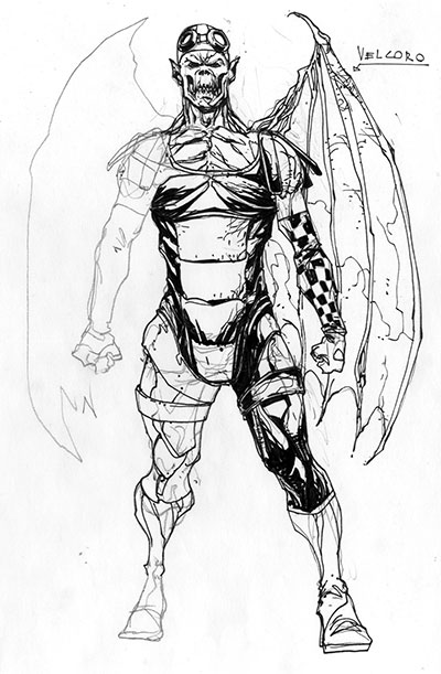 Studio Personaggi: Velcoro<br>disegni di Alberto Ponticelli<br><i>(c) TM & © 2013 DC Comics - Edizione italiana: Lion Comics</i>