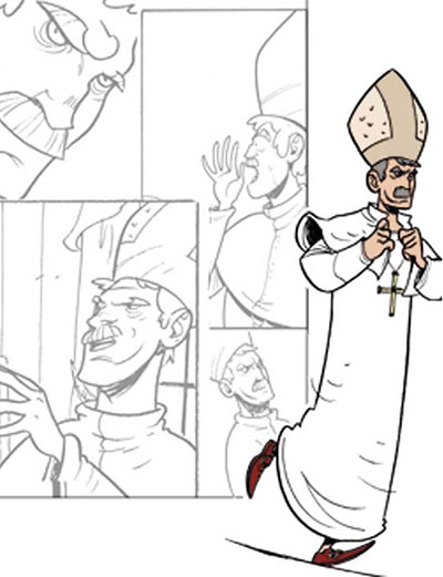 Suore Ninja - Studio Personaggi: Papa Costantino Vitaliano I<br>disegni di Vanessa Cardinali<br><i>(c) 2013 Davide La Rosa, Vanessa Cardinali & Edizioni Star Comics</i>