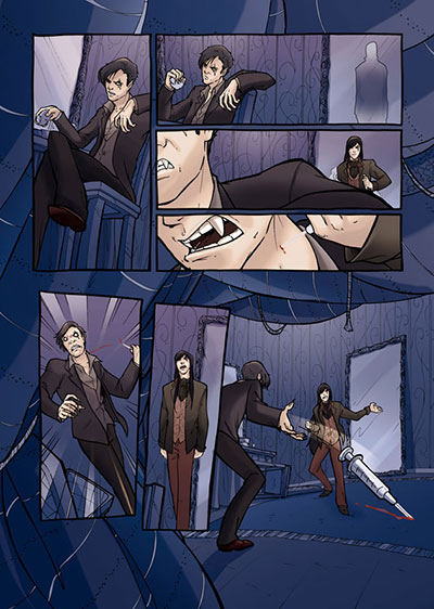 Tavola tratta da Vampire's Tears numero 5<br>disegni di Roberta Pierpaoli, colori Marina Iovine e Gianluca Perfetti<br><i>(c) 2013 Salvatore Taormina</i>