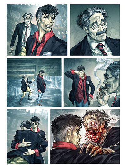 Tavola tratta dal Color Fest numero 10: "Addio, Groucho"<br>disegni e colori di Paolo Martinello<br><i>(c) 2013 Sergio Bonelli Editore - fonte <a href="http://bit.ly/11VhkJg" target="_blank">Il 2013 degli eroi bonelli 4a puntata</a></i>
