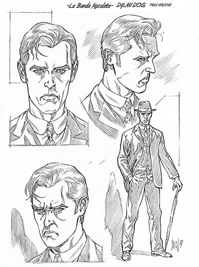 Studio personaggio Dylan Dog per storia Color Fest numero 10: "La banda maculata"<br>disegni di Alessandro Bignamini<br><i>(c) 2013 Sergio Bonelli Editore - fonte <a href="http://alessandrobignaminiblog.blogspot.it" target="_blank">Alessandro Bignamini: blog</a></i>