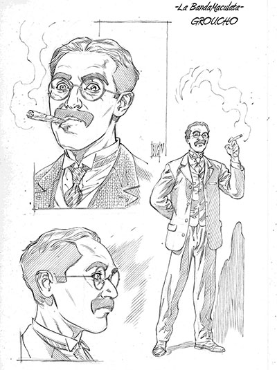 Studio personaggio Groucho per storia Color Fest numero 10: "La banda maculata"<br>disegni di Alessandro Bignamini<br><i>(c) 2013 Sergio Bonelli Editore - fonte <a href="http://alessandrobignaminiblog.blogspot.it" target="_blank">Alessandro Bignamini: blog</a></i>