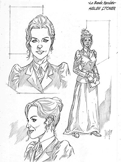 Studio personaggio Helen Stoner per storia Color Fest numero 10: "La banda maculata"<br>disegni di Alessandro Bignamini<br><i>(c) 2013 Sergio Bonelli Editore - fonte <a href="http://alessandrobignaminiblog.blogspot.it" target="_blank">Alessandro Bignamini: blog</a></i>