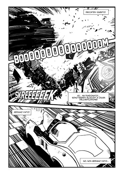 Tavola tratta dall'albo Game Over<br>disegni di Paolo D'Antonio<br><i>(c) 2013 Villain Comics</i>