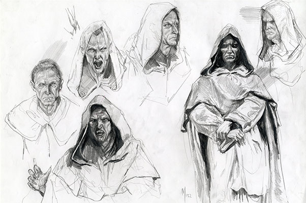 Il Regno dei Morti - Studio Personaggi<br>disegni di Mauro Belfiore<br><i>(c) 2013 Villain Comics</i>