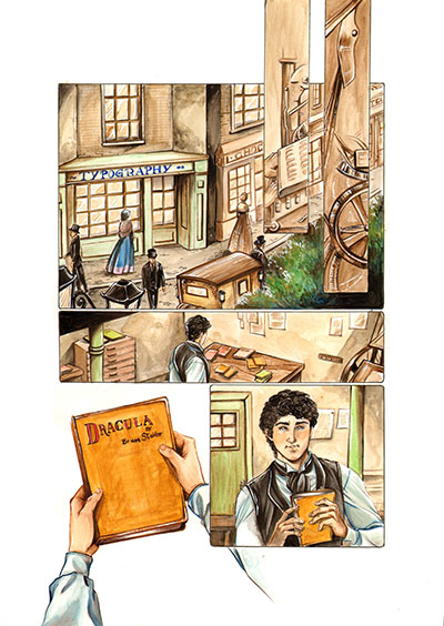Tavola tratta da David l'Errante numero 1<br>disegni e colori di Michela Cacciatore<br><i>(c) 2013 Salvatore Taormina</i>