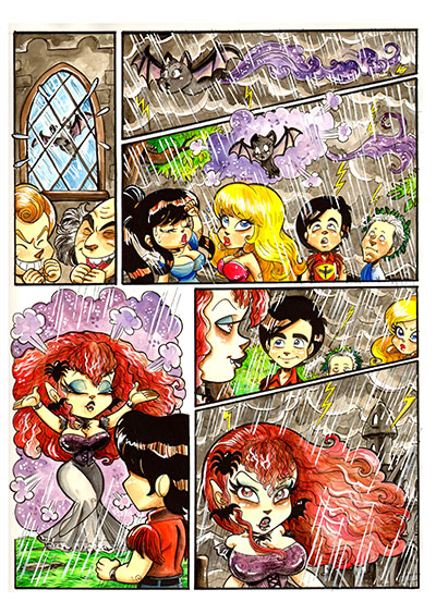 Tavola tratta da Zavor numero 1<br>disegni di Elena Mirulla, colori di Michela Cacciatore<br><i>(c) 2013 Salvatore Taormina</i>