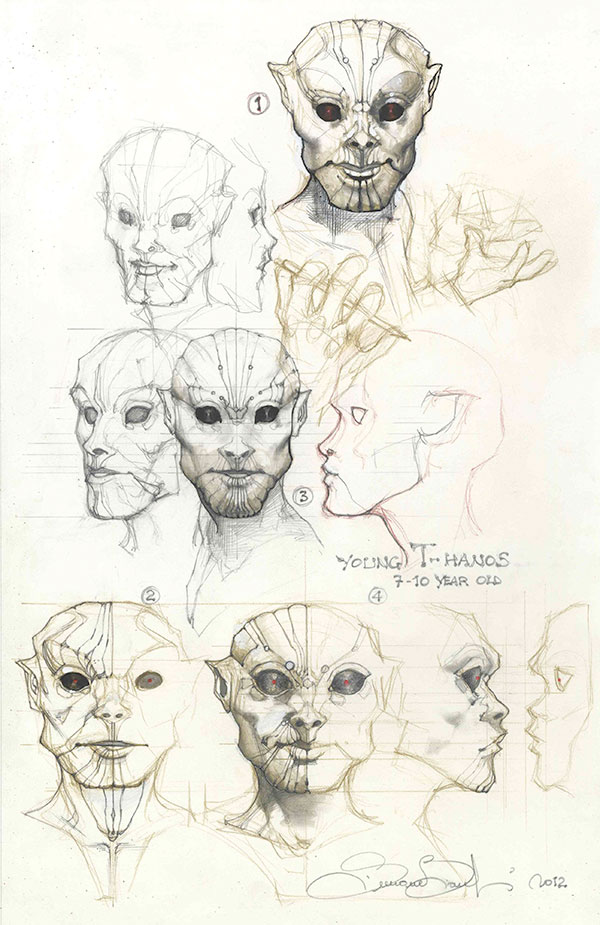 Studio Personaggi: Giovane Thanos<br>disegni di Simone Bianchi<br><i>(c) TM & © 2013 MARVEL Edizione italiana: Panini S.p.A.</i>