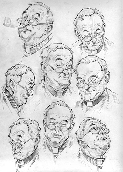 Studio Personaggi: Padre Brown<br>disegni di Werner Maresta<br><i>(c) 2013 ReNoir</i>