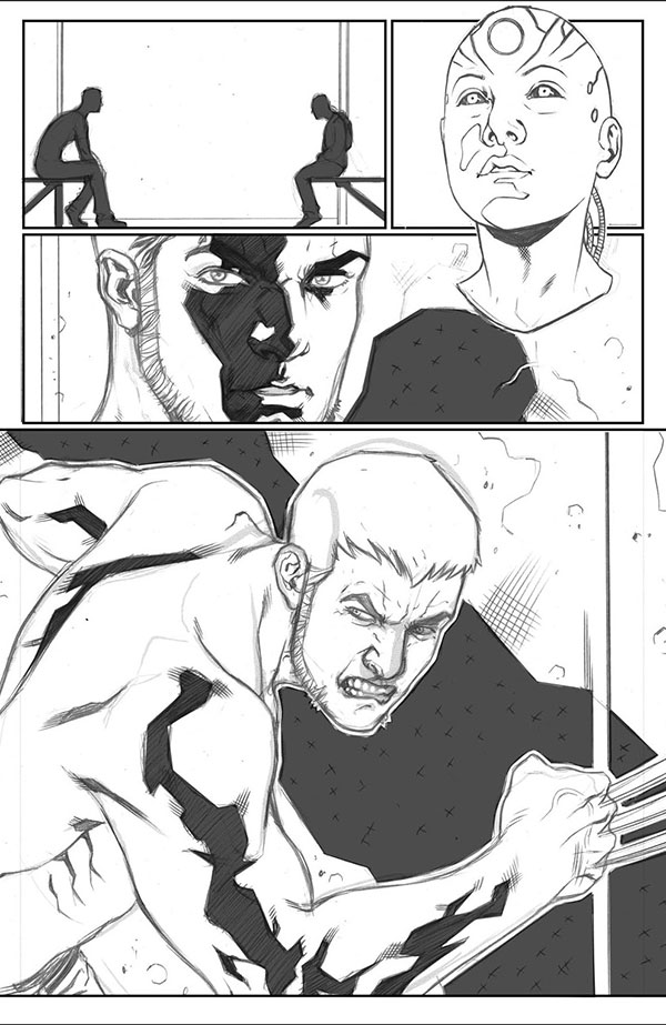 Matite tavola tratta da Ultimate Comics Wolverine: Eredità<br>disegni di David Messina<br><i>(c) TM & © 2013 MARVEL Edizione italiana: Panini S.p.A.</i>