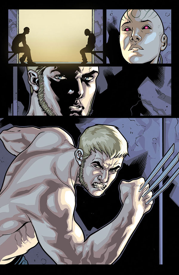 Tavola tratta da Ultimate Comics Wolverine: Eredità Tavola tratta da Ultimate Comics Wolverine: Eredità<br>disegni di David Messina, chine di Gary Erskine & Gaetano Carlucci, colori di Javier Tartaglia<br><i>(c) TM & © 2013 MARVEL Edizione italiana: Panini S.p.A.</i>