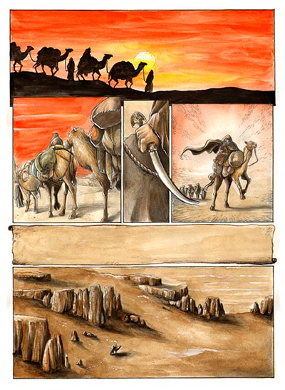 Tavola tratta da David l'Errante numero 2<br>disegni e colori di Michela Cacciatore<br><i>(c) 2014 Salvatore Taormina</i>