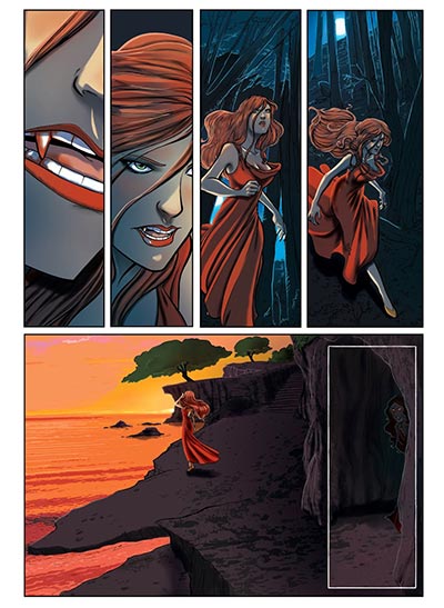 Tavola tratta da Vampire's Tears numero 6<br>disegni di Roberta Pierpaoli e colori di Francesca Vivaldi<br><i>(c) 2014 Salvatore Taormina</i>