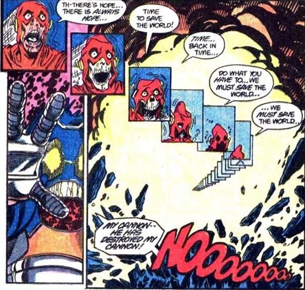 La morte di Flash durante Crisi sulle Terre Infinite La morte di Flash durante Crisi sulle Terre Infinite<br>disegno di George Perez<br><i>(c) DC Comics</i>