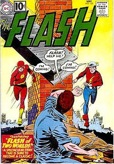 Copertina di The Flash (Vol. 1) 123, l’incontro tra Flash di Terra 1 e di Terra 2 Copertina di The Flash (Vol. 1) 123, l’incontro tra Flash di Terra 1 e di Terra 2<br>disegni di Carmine Infantino<br><i>(c) DC Comics</i>