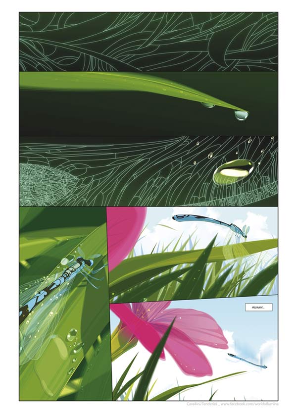 Lumina - tavola 1<br>disegni e colori di Emanuele Tenderini e Linda Cavallini<br><i>(c) 2014 degli aventi diritto</i>