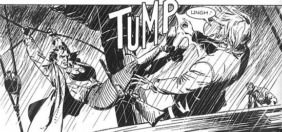 Battagliando sotto la pioggia<br>disegni di Giuseppe Prisco, Zagor n.584, pag.32<br><i>(c) 2014 Sergio Bonelli Editore</i>