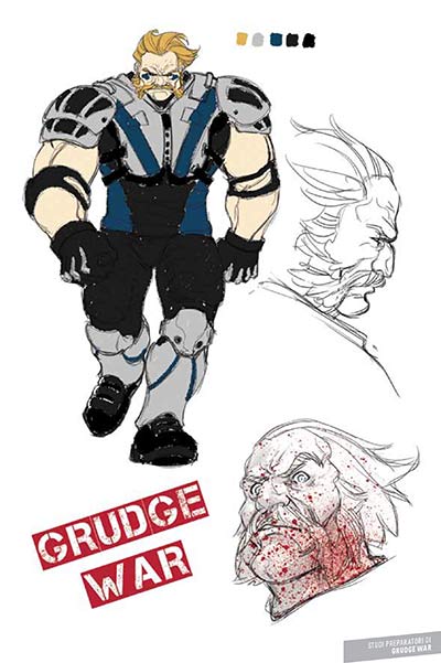 Suicide Risk Studio Personaggi: Grudge War<br>disegni di Elena Casagrande<br><i>(c) 2014 Bao Publishing</i>