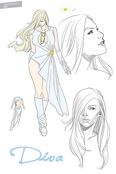 Suicide Risk Studio Personaggi: Diva<br>disegni di Elena Casagrande<br><i>(c) 2014 Bao Publishing</i>