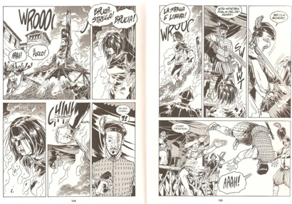 Lilith sul rogo<br>Tavole di Luca Enoch, pag.124 e 125<br><i>(c) 2014 Sergio Bonelli editore</i>